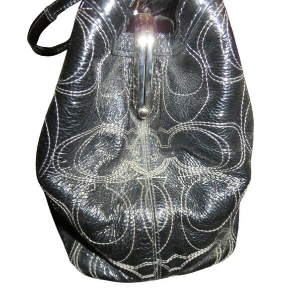 Coach 2012 Black Signature C Stitched Patent Leather Tote Kisslock Handbag - Picture 4 of 13